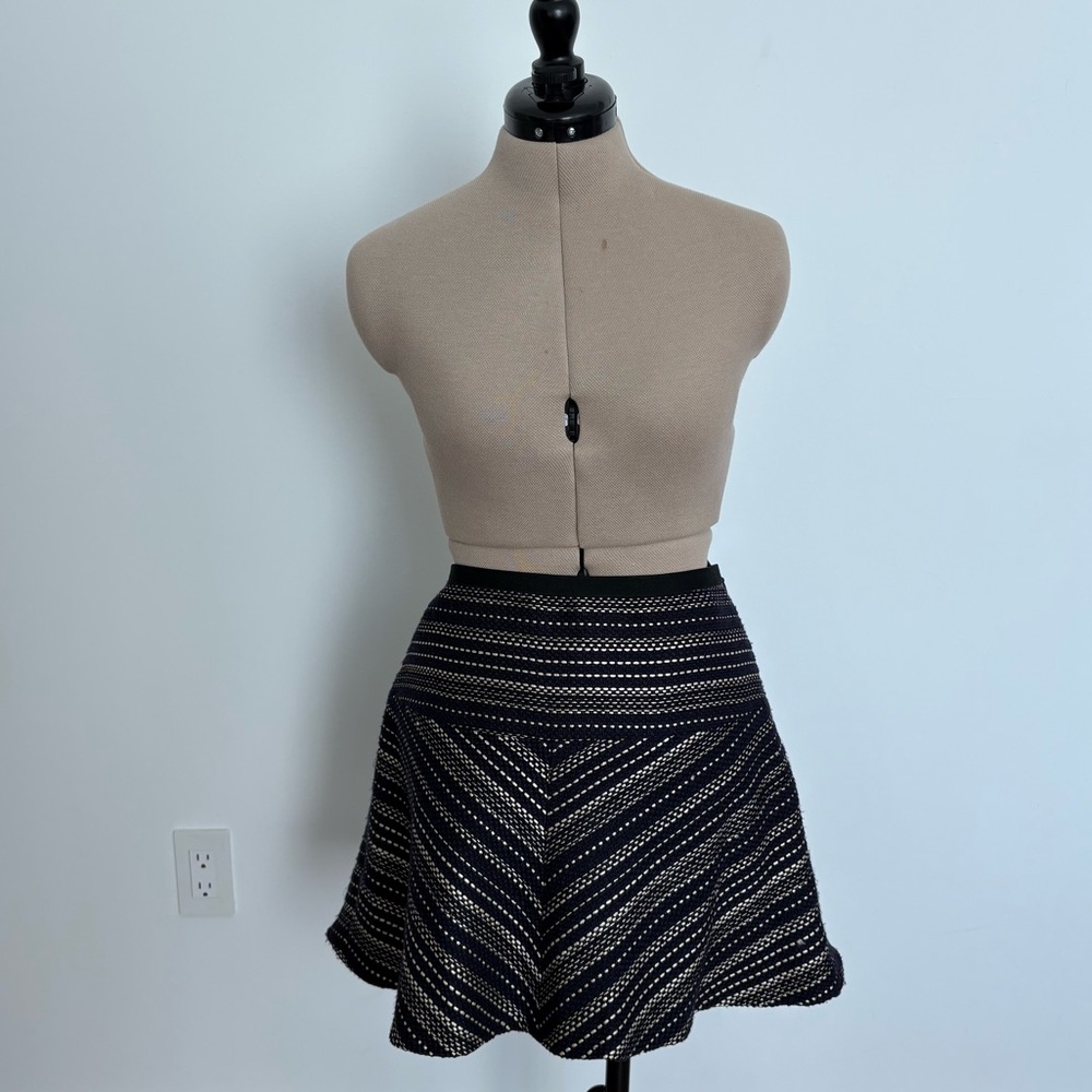 BCBG Womens Tweed Skirt Navy Black Gold Shimmer A Lime Flare Lucy Minimalist